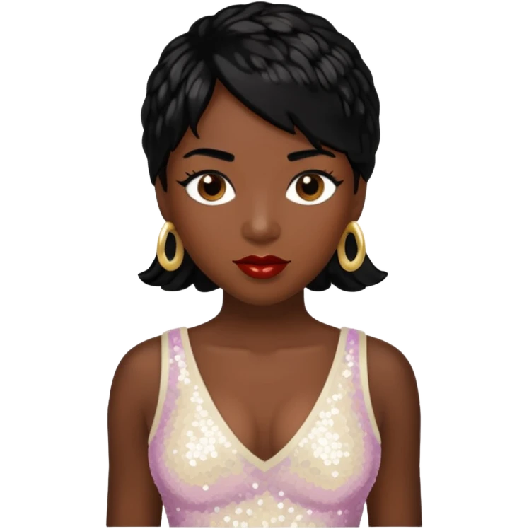 Chilli from TLC with dark skin, black hair, ivory sequin outfit emoji