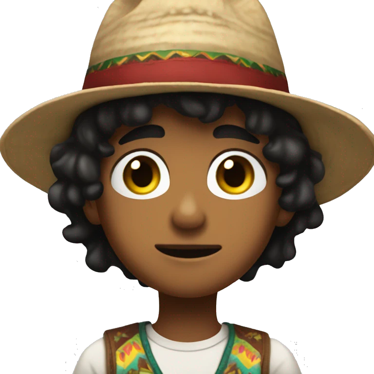 anime kid with brown skin and black hair and a  mexican hat talking with no background emoji
