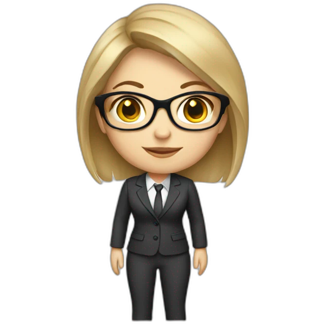 white girl in a pantsuit with glasses. emoji