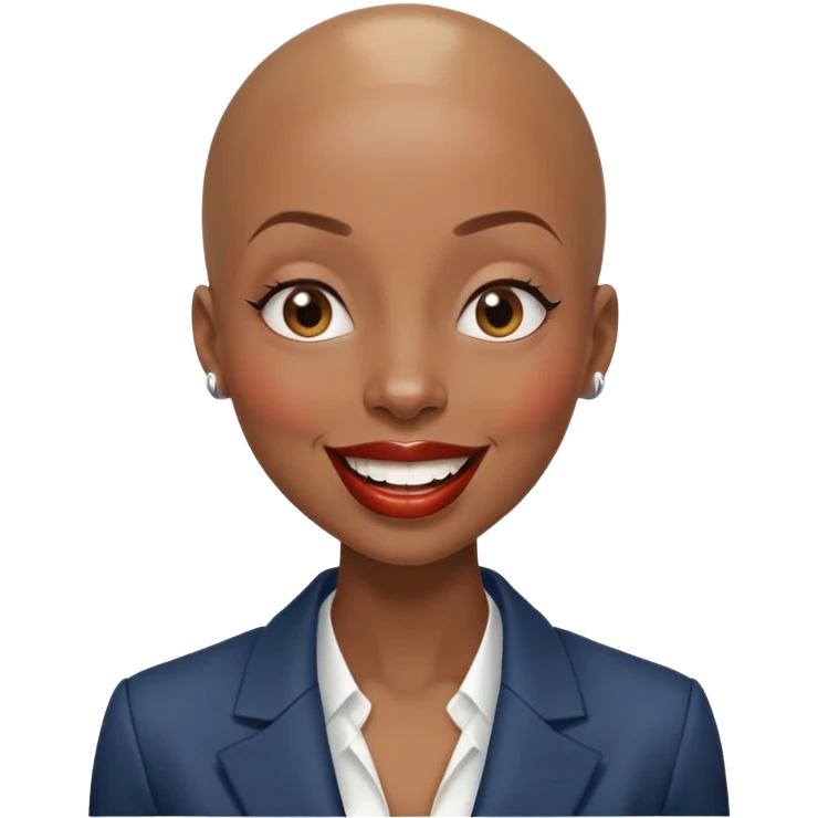shiny skin wearing blazer Alluring laughing black woman wide nose bald head big brown lips  emoji