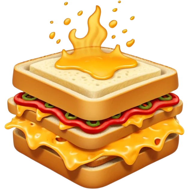 spicy sucuk sandwich object icon, toasted bread, sliced spicy sucuk inside, melted cheese, red chili peppers, steam coming out, 3D cartoon, mobile game icon style, centered, clean background, soft shadow, no text, no watermark
 emoji