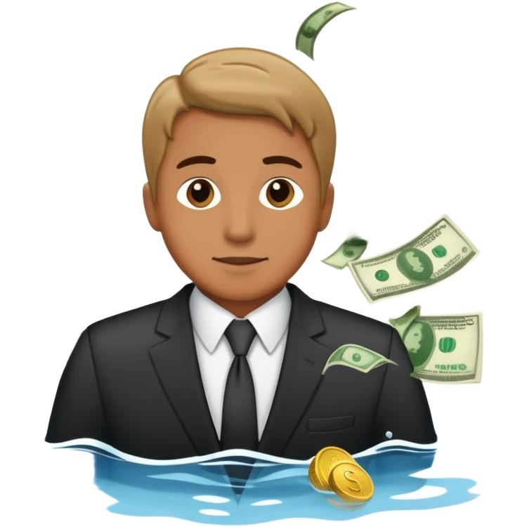 Парень в деловом костюме купается в деньгах emoji