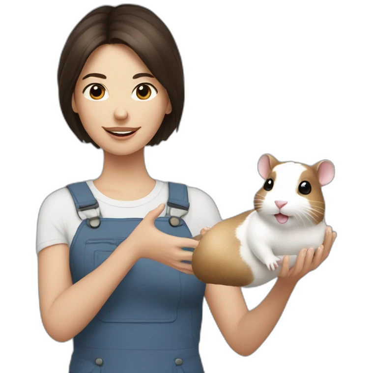 Brunette holding white hamster emoji