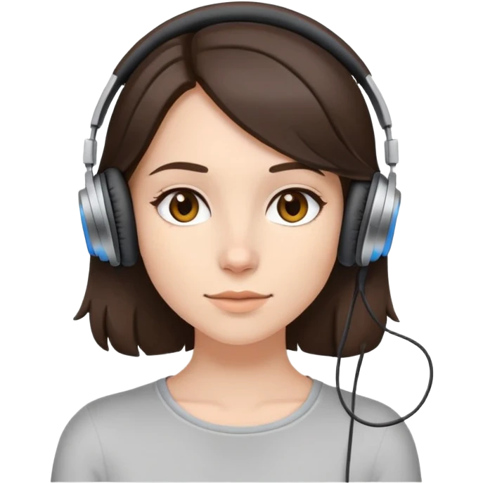 Девушка с волосами по плечи брюнетка в наушниках проводных  emoji