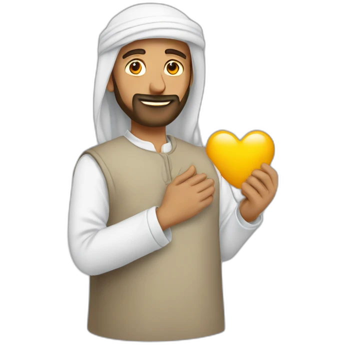 Homme en Qamis qui fais un cœur avec ses mains emoji