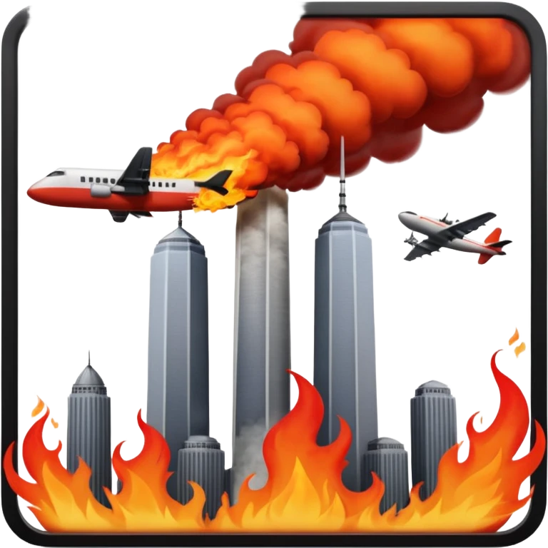 Make a sticker for what happend in New York towers on 9/11 make it 3d with the airplane hitting them  emoji