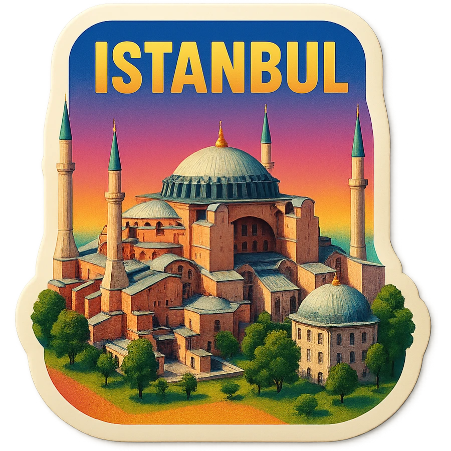 Isometric illustration of Istanbul, featuring photorealistic Hagia Sophia emoji