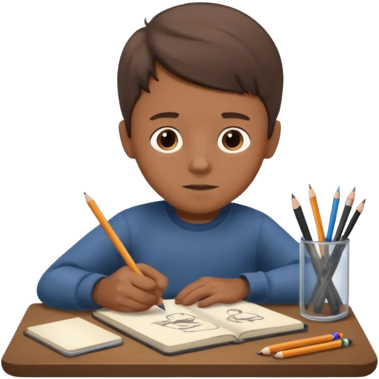 boy ,drawing pic of grandpa on the notebook, charcoal emoji