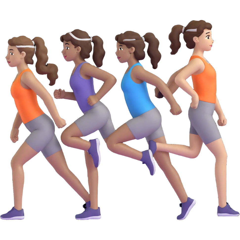 three women friends exercising together, one black woman with curly brown hair, one pale white woman with curly brown hair, and one white woman with straight brown hair in a ponytail positioned on the right emoji