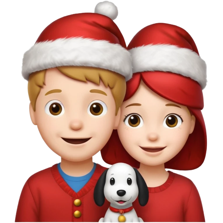 Snoopy wearing and Christmas hat human girl and boy emoji