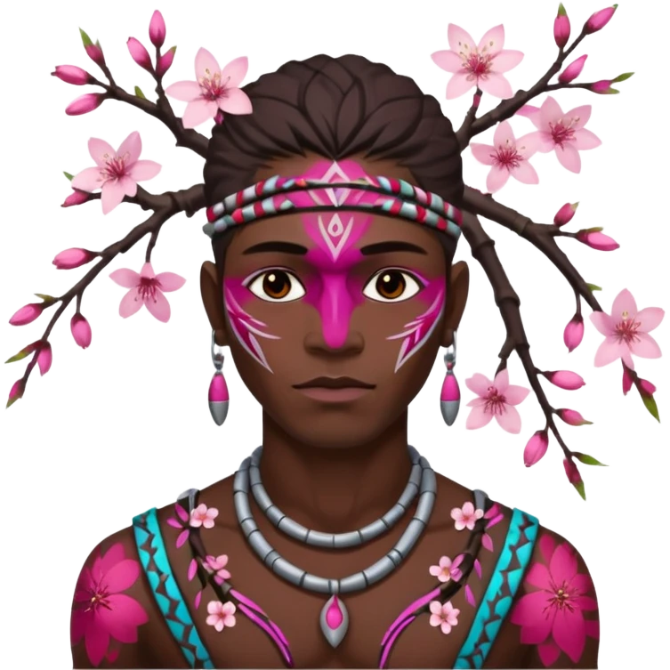 tribal man with cherry blossom emoji
