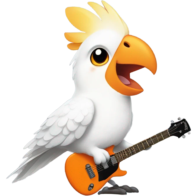White cockatiel playing electro guitar emoji