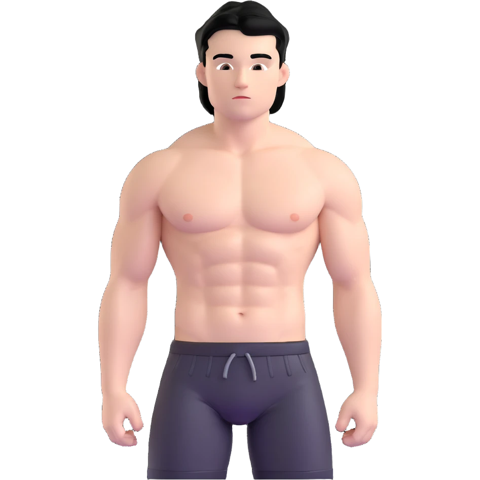 young white man with black hair, muscular, shirtless with nipple piercings emoji
