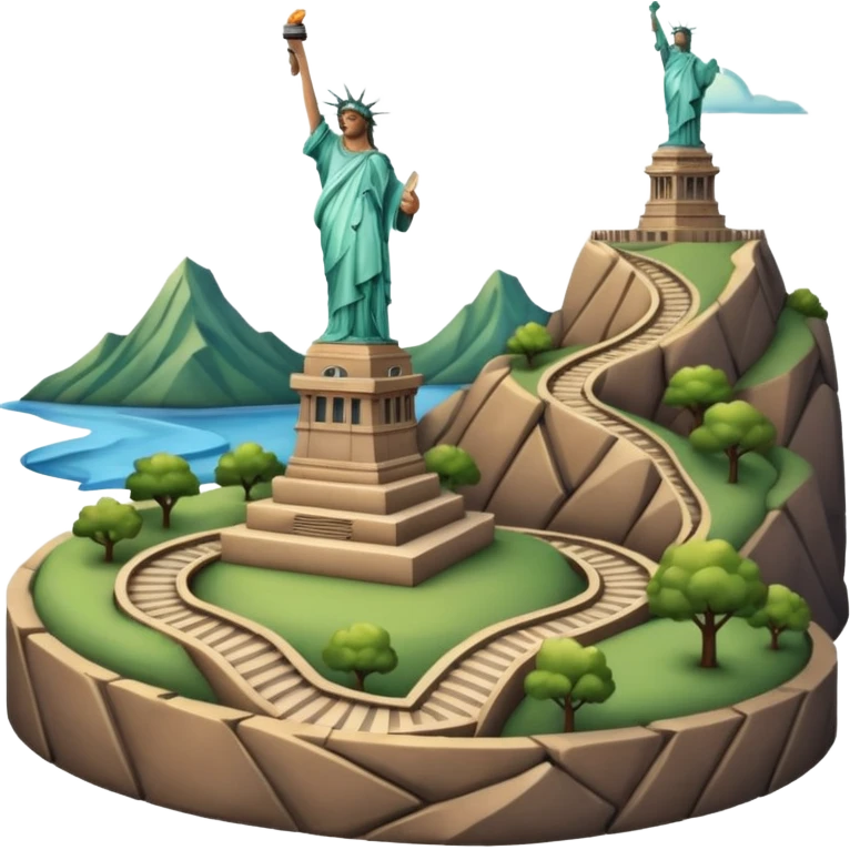 Montaña con con la estatua de la libertad con subida en curva zigzag emoji