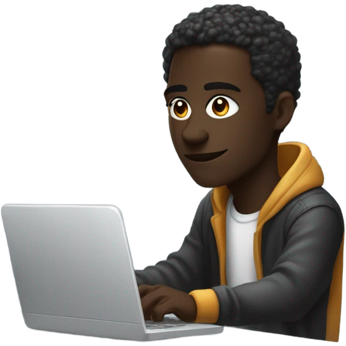 Web developer sitting in front of a computer a 20 year old dark skinned man with medium length dredlucks coding  emoji