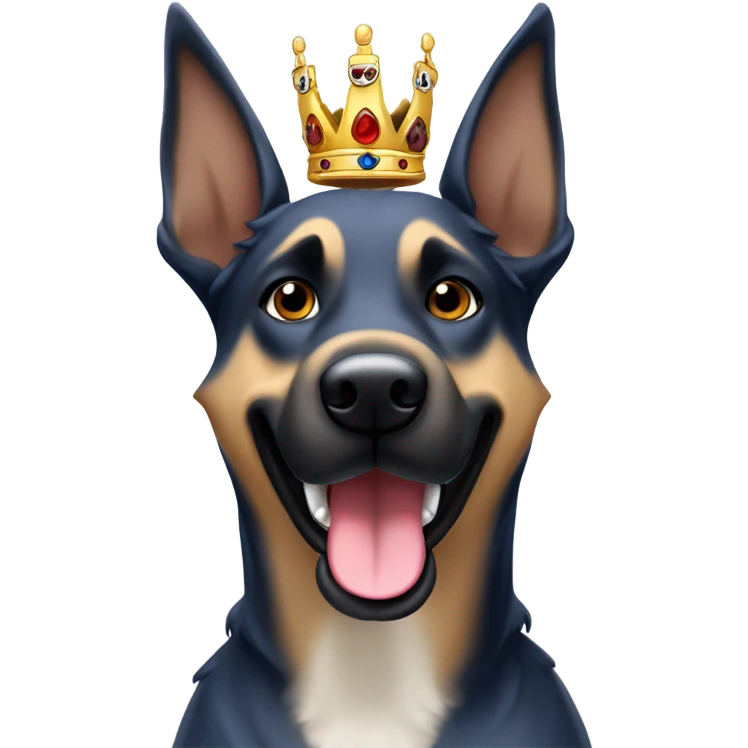 A smiling malinois dark blue merle color, without red and white color with a crown on his head emoji