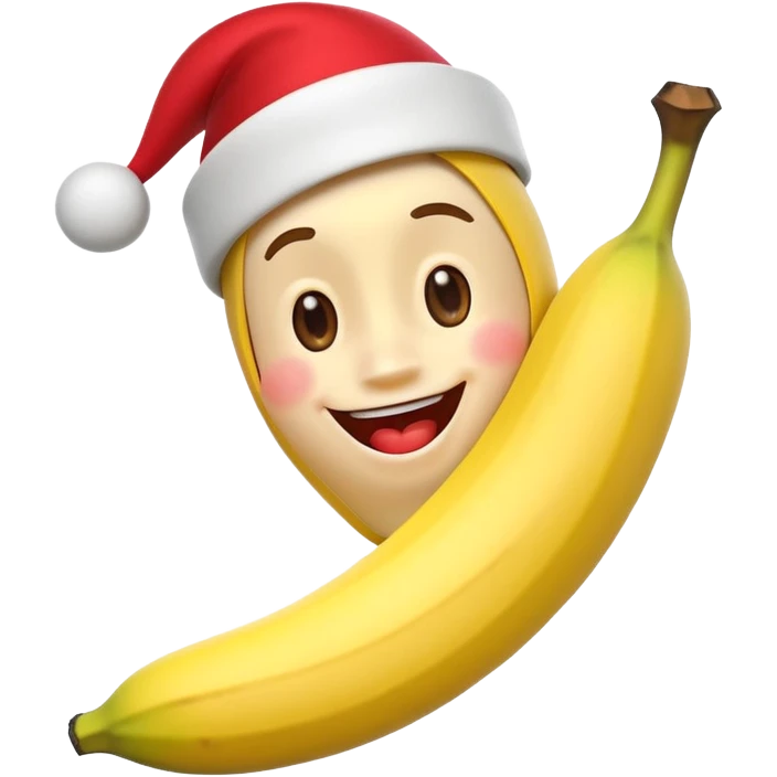 A 3D cartoon banana with a red nose and tiny hat, smiling face, playful pose, Memoji-style. emoji