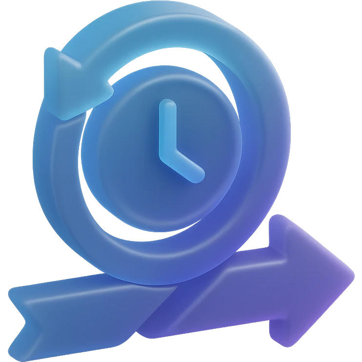 3D emoji in matte glass style with a blue to purple gradient symbolizing fast implementation, agile methodology, and focus on time-to-market. Visualize speed, agility, and efficiency. emoji