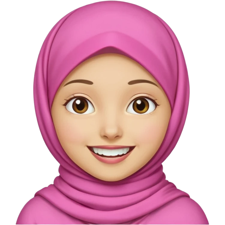 A medium light skin girl with pink hijab smile happily without teeth show emoji