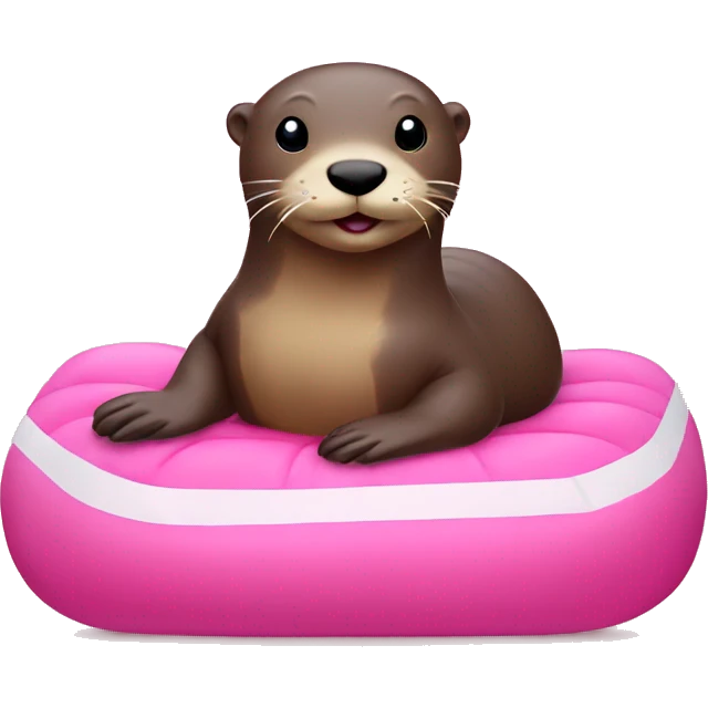 The otter is lying on a pink water mattress emoji