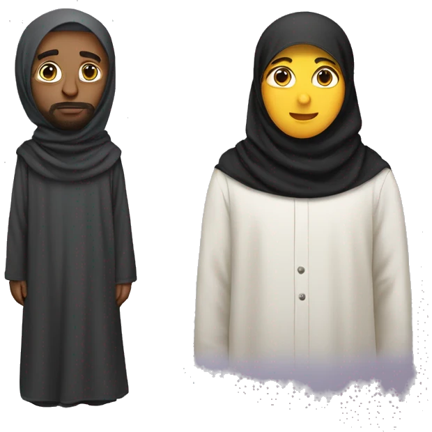 A man a size of an ant next to a giant hijabi  emoji