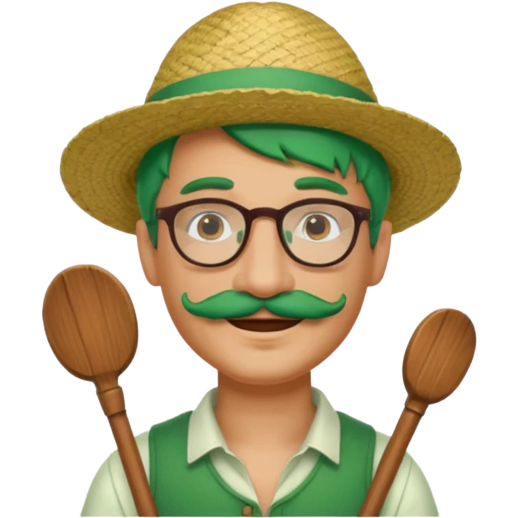 venice gondolier with green hair, iconic hat, normal glassess and mustache emoji