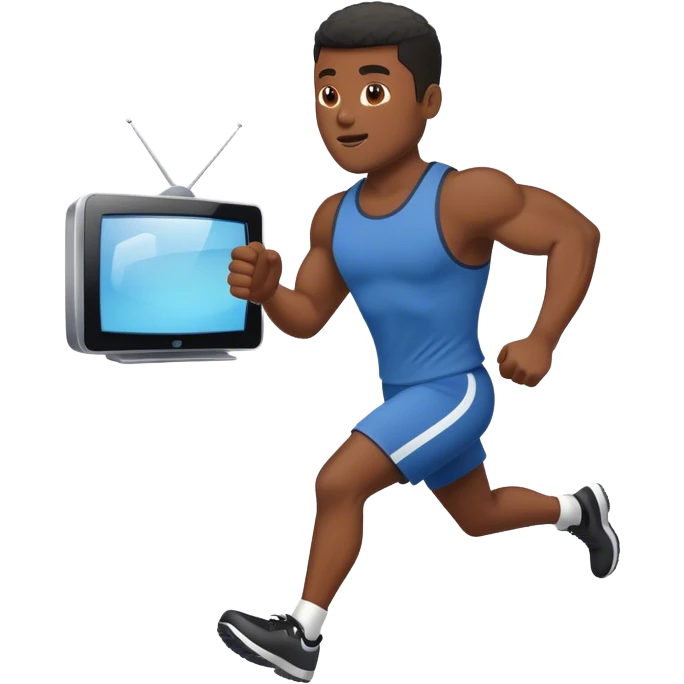 Black guy running with tv emoji