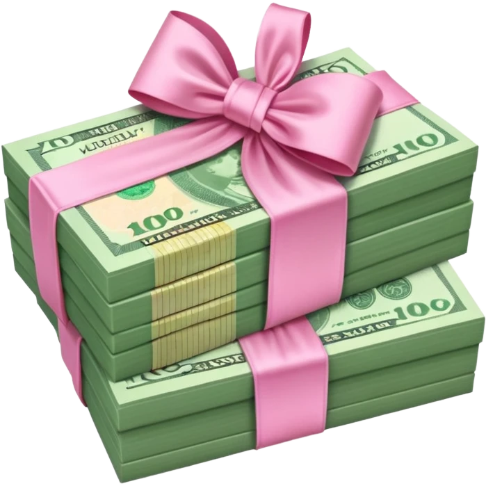 Forest Green Australian $100 long rectangle money notes stacked together and wrapped in a pink bow emoji