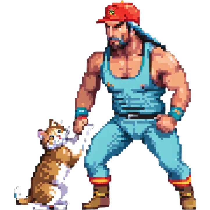 Razor Ramon wrestler from WWF defeating a cat wearing a cap emoji