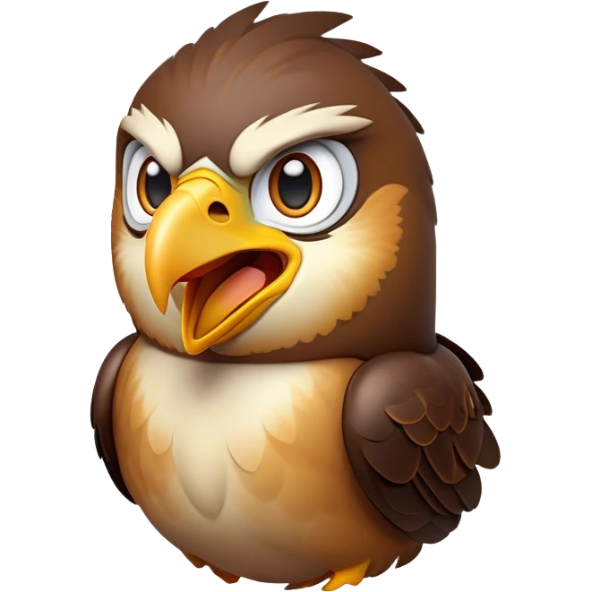 Cinematic Comical Hawk Portrait Emoji, Head tilted dramatically with an exaggeratedly shocked expression, featuring a sharply defined beak and wide, comically expressive eyes full of playful disbelief, Simplified yet hilariously expressive features, highly detailed, glowing with a slightly sassy glow, high shine, dramatic yet playful, stylized with an air of cheeky aerial mischief, soft glowing outline, capturing the essence of a meme-worthy hawk that looks ready to side-eye its way into viral fame! emoji
