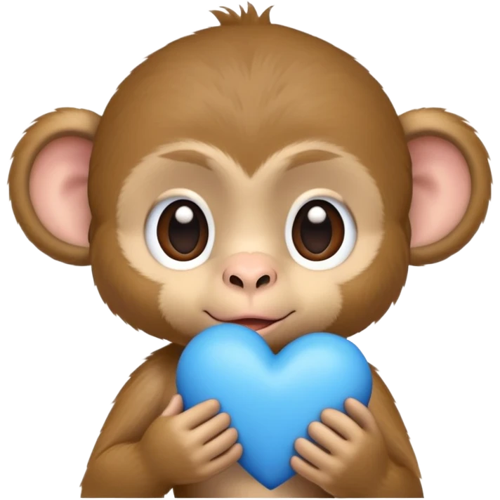very small cute light brown fur monkey holds a blue heart in its hands emoji