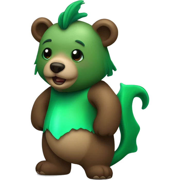 brown bear with green merman tailfin instead of hind legs (merbear) emoji