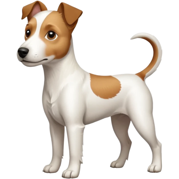 a full body large white parson russell terrier looking dog the size of a kelpie with light brown long ears and a light brown patch on one eye and a large snout emoji