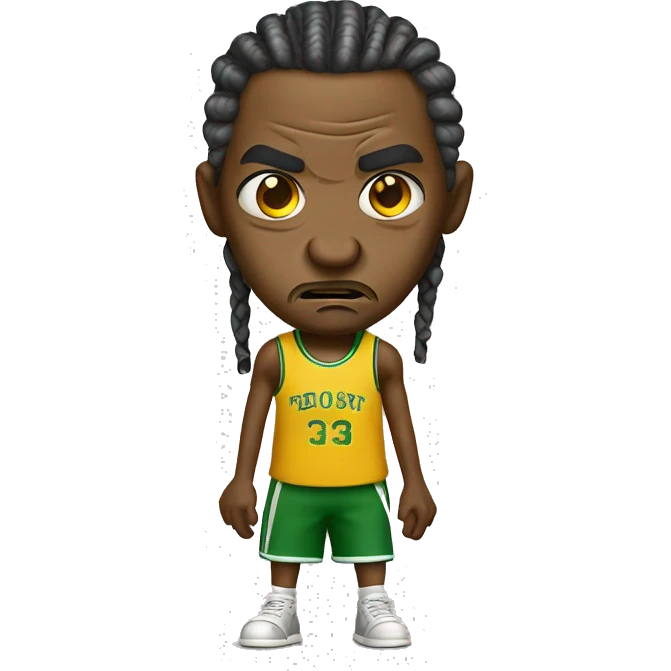 A middle aged Jamaican man with cornrows getting angry while dribbling basketball emoji