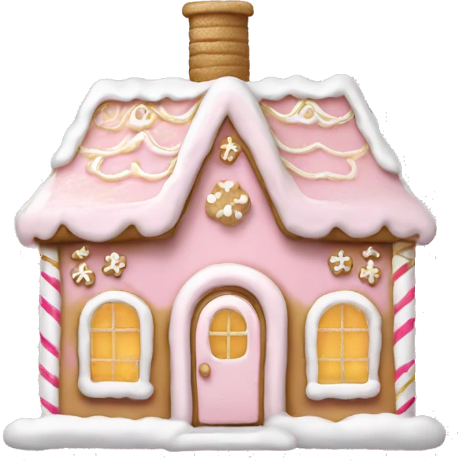 light pink and gold and white gingerbread house emoji