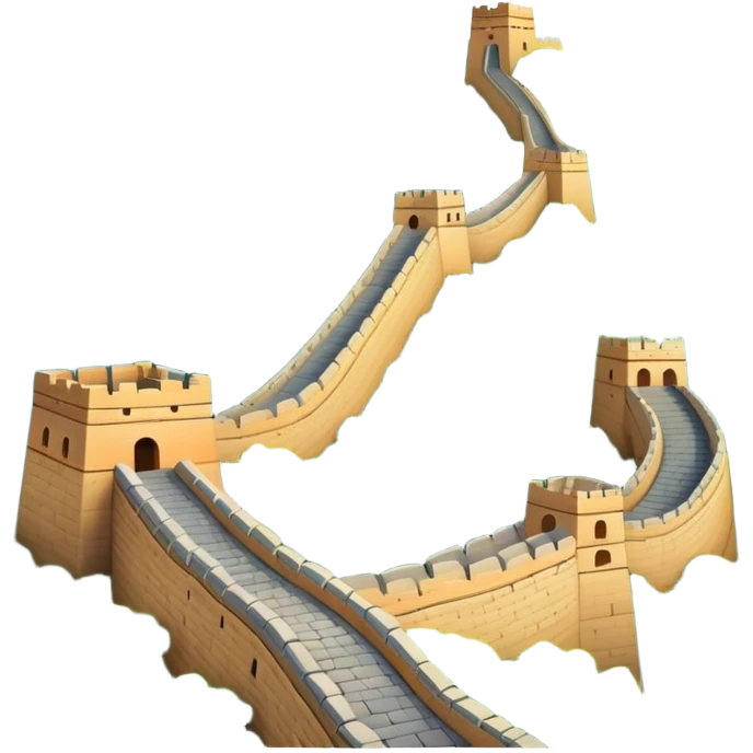 Great Wall of China, simplified emoji style with bold outlines and bright colors, cartoon style ancient wall on mountains emoji