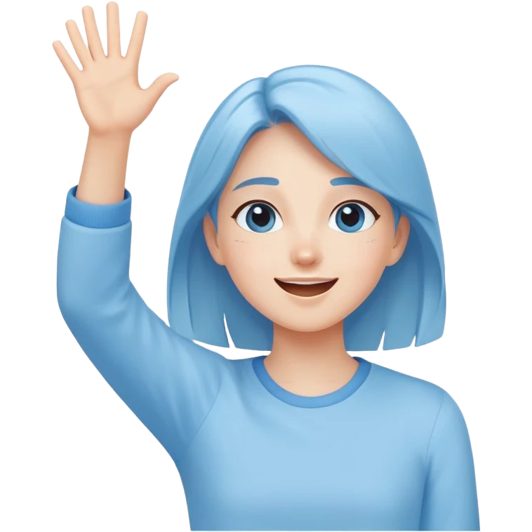 girl wearing pastel blue clothes with arms raised in excitement making a hurray celebration gesture emoji