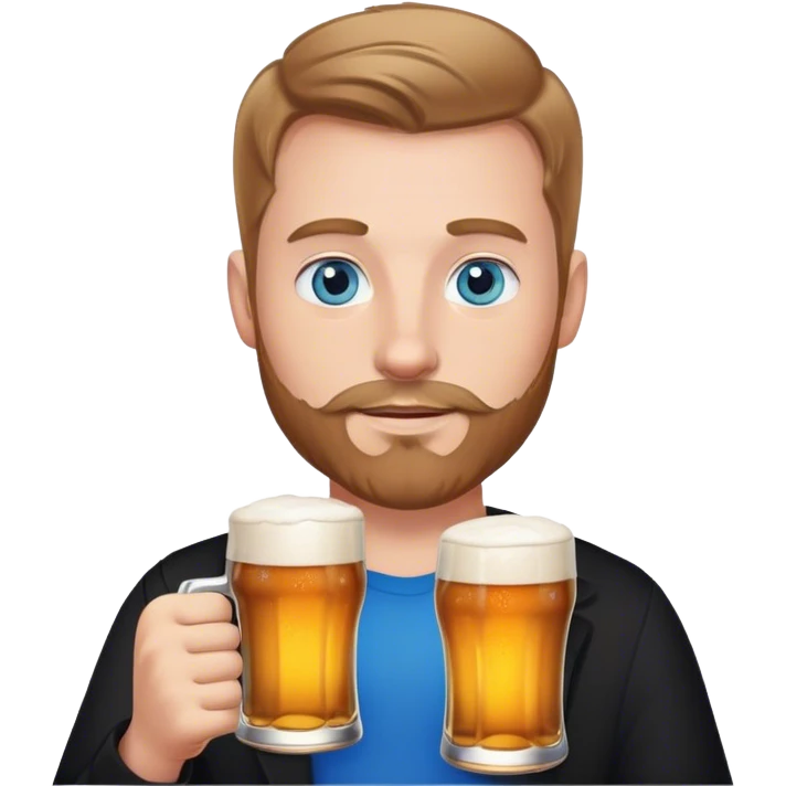 finance white guy light brown hair blue eyes wearing black holding beer, light facial hair emoji