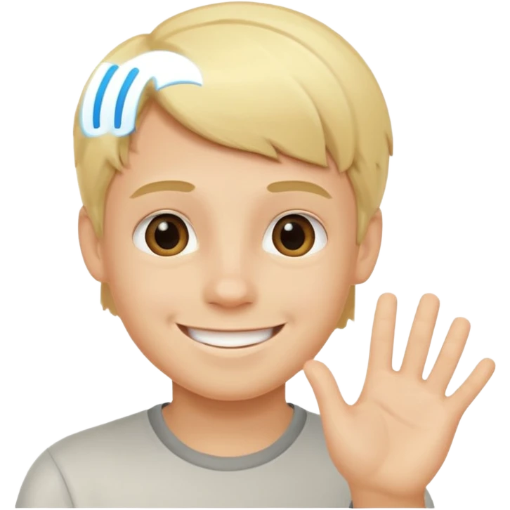 Smiling blonde boy saying hi emoji
