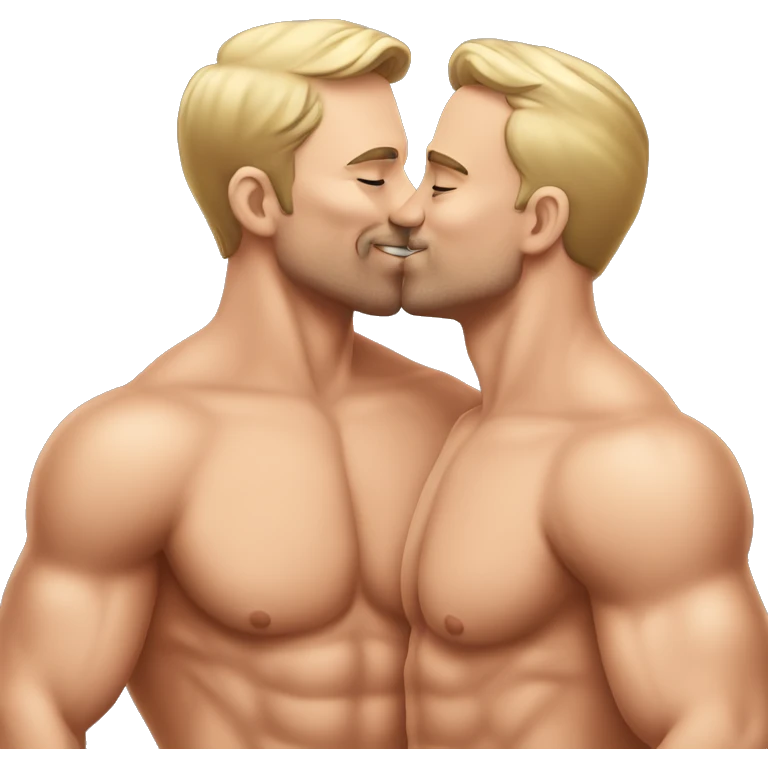 Caucasian Muscular gay men kissing wearing bikini emoji