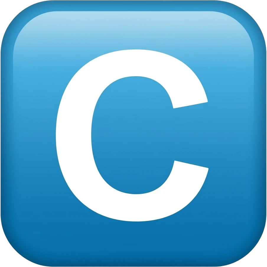 Letra C en color blanco en un cuadro de color azul emoji