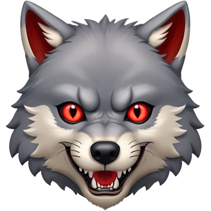 Evil Aggressive Grey Wolf with red eyes emoji