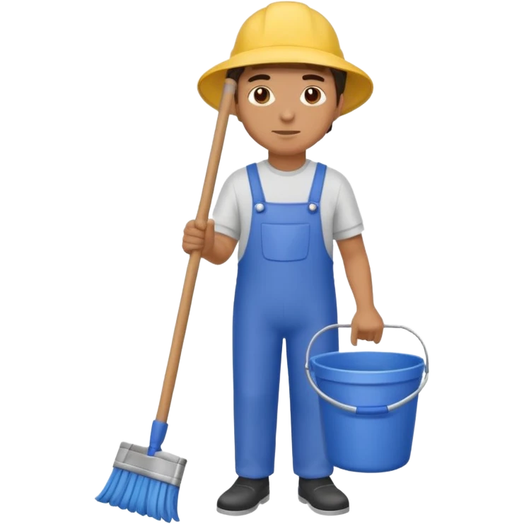 man in cleaning clothes, holding a broom and a bucket emoji