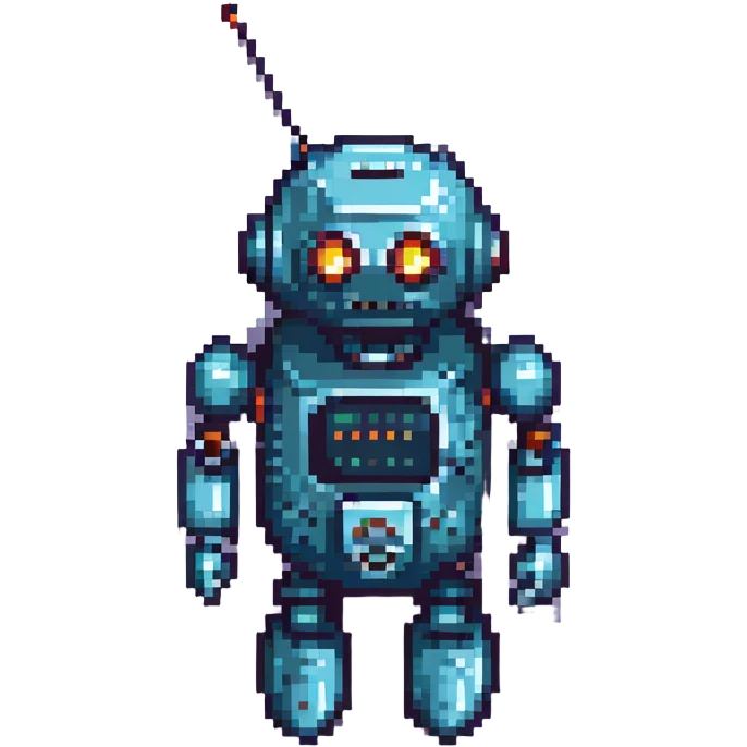 retro robot with antenna, pixel art style emoji