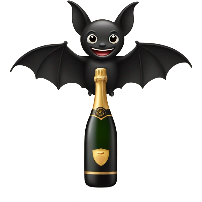 Black bat opening black bottle of champagne emoji