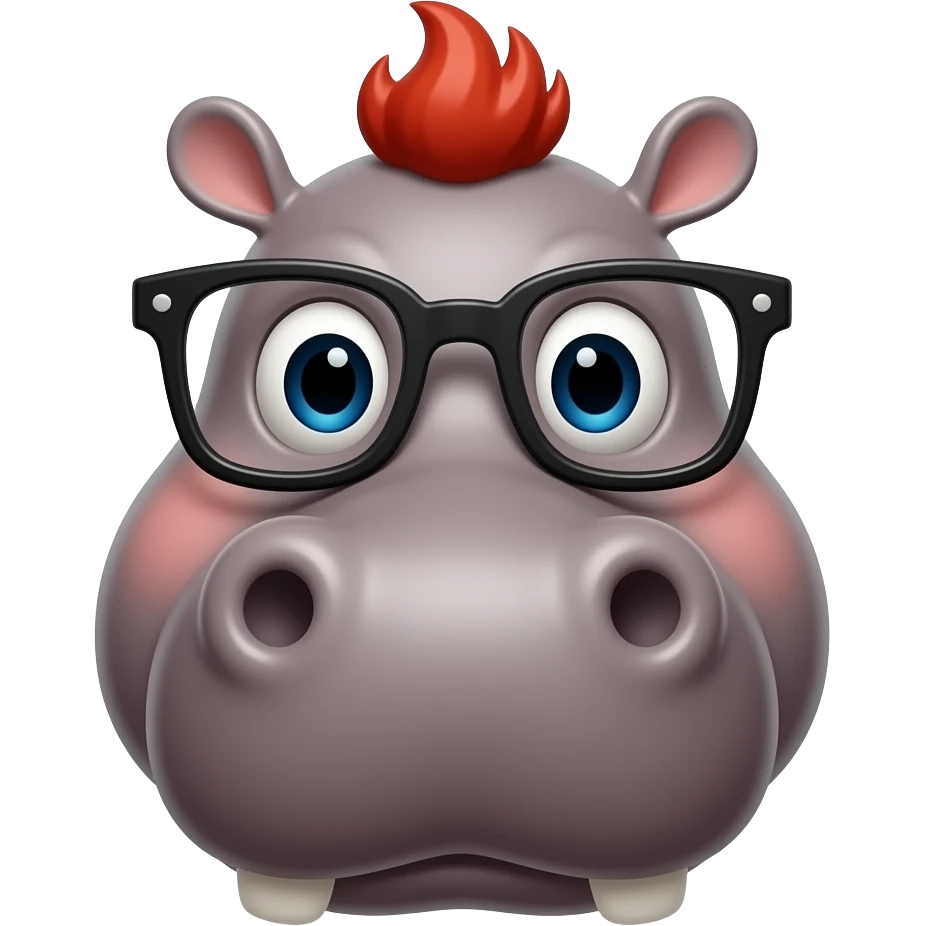 hippo with spectacle face front view and red hair emoji