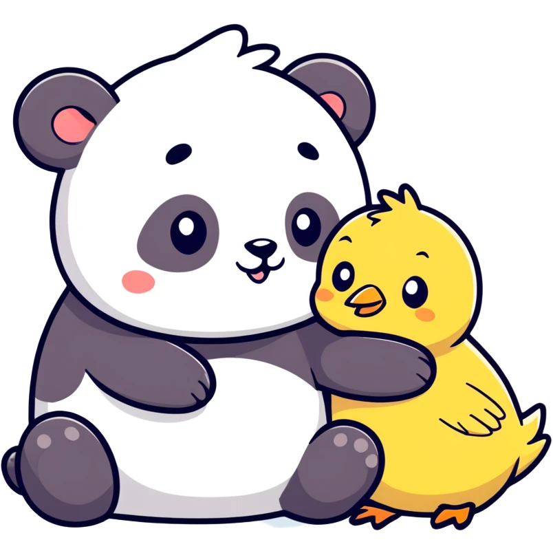 Panda and baby chick hugging emoji