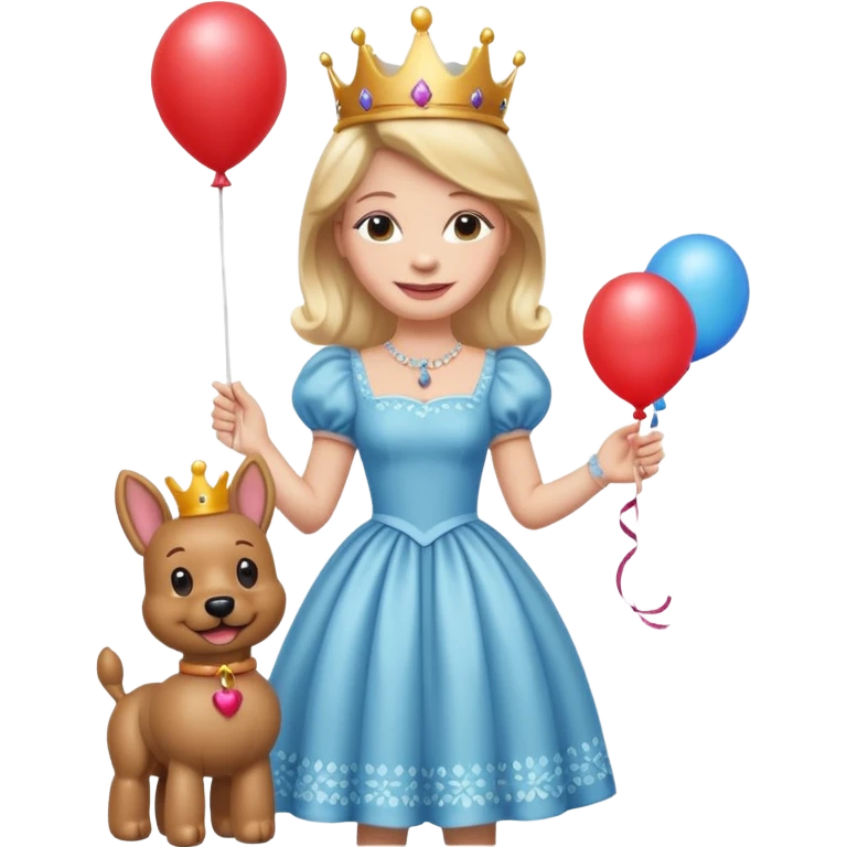 queen wearing dress, holding balloon dog emoji