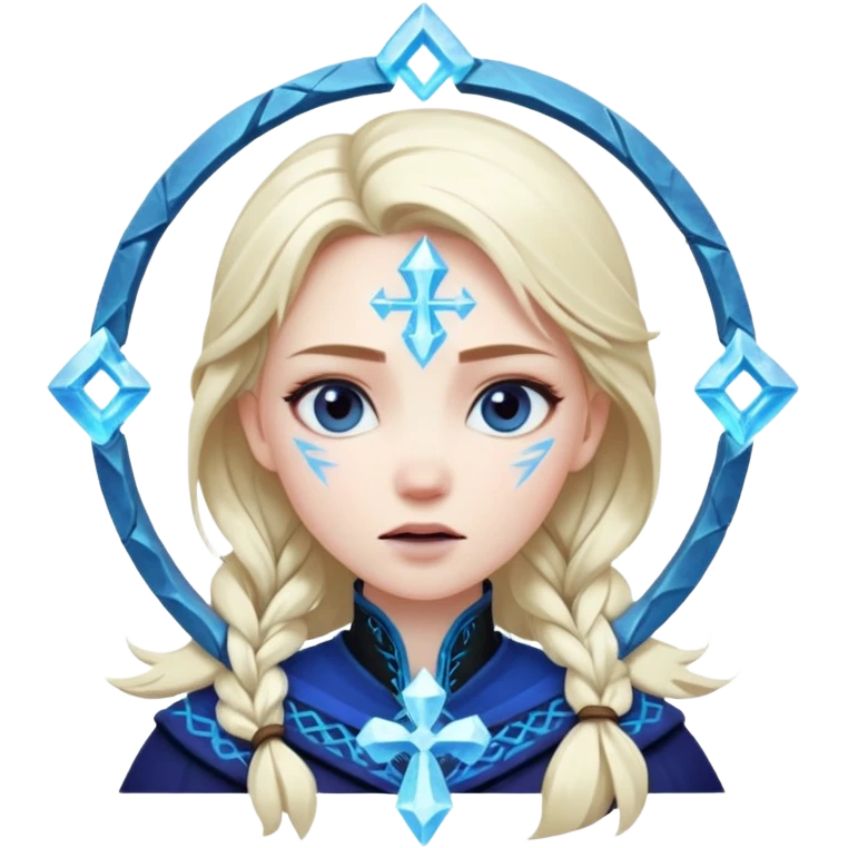 Woman frozen mid-spell, glowing runes around her body, charged silence emoji