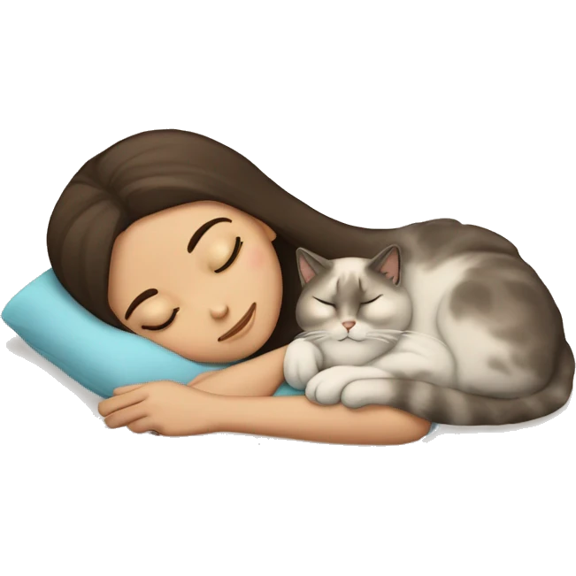 brunette white girl sleeping with her fluffy siamese cat  emoji